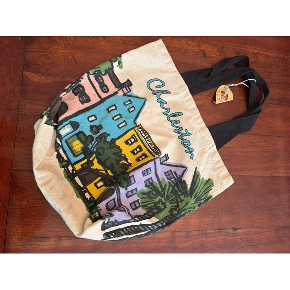 Charleston Rainbow Row Shopper Tote, Colorful, Sturdy Bag, NWT - Picture 3 of 4